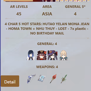 R160-ASIA-AR45-4 Char 5 stars HOT-Yelan-Mona-Hutao-Jeans-Weapon: 4-TRAN HOMA-NHU THUY-DEVASTATED-7x - Image 6