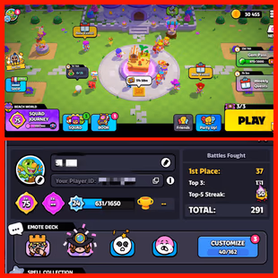 24 XP | LVL SQUAD JOURNEY 75 | 30455 GOLD COINTS | OP 5 STREAK 50 | SQUADS 24 | EMOTES 40 | SPELLS 6 | INSTANT DELIVERY - Image 1