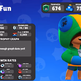 74 brawlers | 10 legendary brawlers | 31 548 Cup count | 6426 Wins | - Image 2