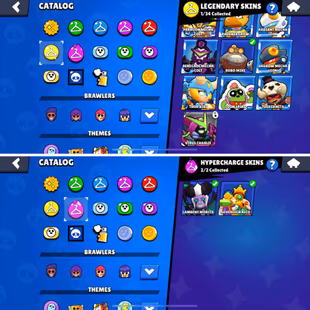 33K Trophies | 69/99 Brawlers | 12 Max Brawlers - 7 Hypercharged | 125 Skins | 247 Pins | 169 Icons | 84 Sprays - Image 6