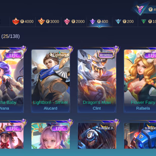 AA021|Lvl 107|RENOWNED CC 5|52 WR|ALL EMBLEM MAX|235 SKIN|129 HEROES MAX|ALICE LUCKYBOX|NATALIA COLLECTOR|11 EPIC SKIN| - Image 8