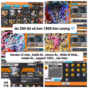 IOS-Android-2 Ex(Yamato V2 Max-Kaido V3)-Good BF Tesoro Max-Kaido V1-Queen-Law-Shiki-Doflamingo-SP 108-Good Medal-H31 - Image 1