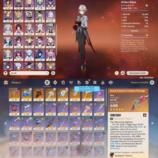 All Platform - EU - AR58 - 62 Character 18 5'Star - 7 Weapon 5'Star - Nefer - Varesa - Chasca - Arlecchino - Neuvillette - Image 3