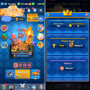  8415 Trophies | Level 38 | King Tower 13  | Arena 21  | Emote 32  Cards 119  | P867  - Image 1
