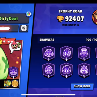 🔥 92.400 TROPHY 🏆 | 100/100 BRAWLERS | 63 MAXED BRAWLERS | 335 SKINS | XP 131 | FULL MAIL ACCESS | HYPERCHARGED 49 - Image 1