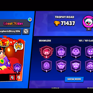 412 SKINS | 71.400 TROPHY | 101 BRAWLERS | 52 HYPERCHARGE | 53 MAX | 50 PRESTIGE | 9 BUFFIES - Image 5