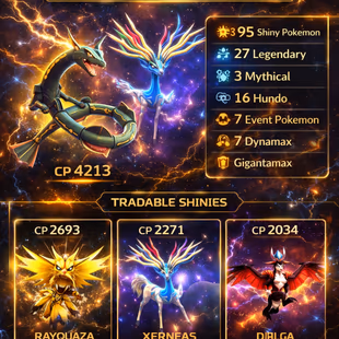 💥LEVEL 70 ACCOUNT (2021) 💥 95 SHINIES |  27 LEGENDARIES |  SHINY RAYQUAZA |  16 HUNDO |  DYNAMAX & GIGANTAMAX  - Image 1