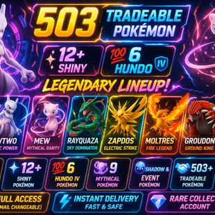 LVL 51 ACCT 2020 | MEW MYTHICAL RARE) RAYQUAZA / ZAPDOS MOLTES BG) 45 LEGENDARY | | 6 HUNDO  | INSTANT DELIVERY - Image 1