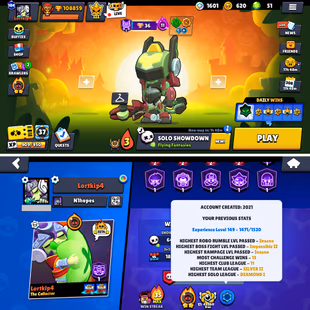 108K Trophies LVL149 | 101/101 Brawlers | 93 Max Brawlers - 90 Hypercharges | 420 Skins |1291 Pins |536 Icons |241 Spray - Image 3