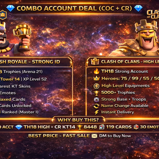 🎯COMBO ACCT  TH18 HIGH 🔥 WITH SUPER CR ACCT/ HIGH HERO 75/99/55/50/47 / 7 | HIGH EQUIPMENT | 5000 TROPHIES  | INSTANT - Image 1