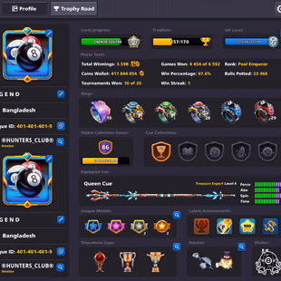 86 CCP GOLDEN UNIQUE ACCOUNT | VIP Black Diamond | 24 Cues MAX | 31K Pool Cash | 400M Coins | Level 143 | Alert Status - Image 2