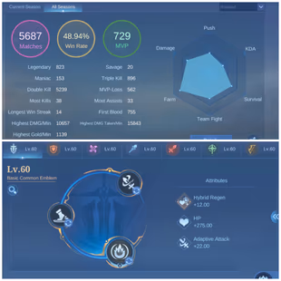 Mythic 54 🔴 Exalted Collector 5 🔴 131/131 Heros - Emblem Max - Legend Alucard - Obsidian Blade - C375 - Image 2