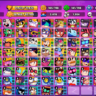 19 TITLES | 10 MYTHIC SKINS | 334 SKINS | 71.700 TROPHY | 99 BRAWLERS | 25 HYPERCHARGED | 28 MAXED BRAWLERS | 17 BUFFIES - Image 4