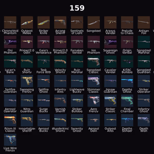 NA - LVL 335 - Unranked - 10 Knifes - 159 Skins ( 76,080 VP) Elderflame Vandal, Arcane Sheriff, Ion Energy Sword, Chrono - Image 1