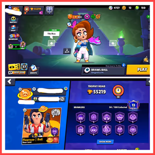 🌀 201 XP 🌀 150 GEMS |  55.2K TROPHY | 46 MAX [ 33 HYPERCHARGED ] | 302 RARE SKINS | 10 BUFFIES | SATURNIAN FAME 2 - Image 2