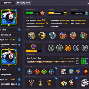 6 DIGIT LUXURY ACCOUNT | Level 224 | 14 Billion Coins | CCP 72 | Miniclip Unlimited Pass | Fresh Status - Image 2