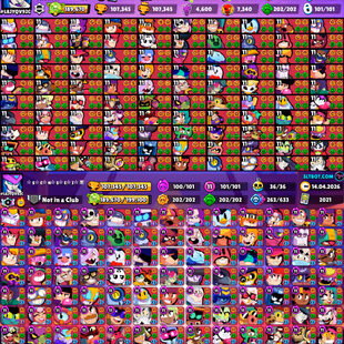 Trophy 107K [Full Max]💎All Max Brawler💎Skins 501x [] Legendary Rank 1 Hit [] Gold 69K [] Running Rank Mythic 1 - Image 3