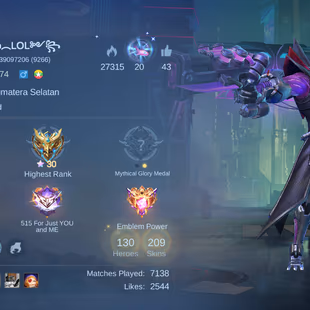 MLBB | mp LOL | LVL 74 | COLLECTOR NATALIA BADANG | SENTINEL GATOTKACA | HERO 130 | SKINS 209 | FULL EMBLEMS - Image 2