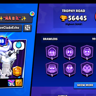 🔥56K TROPHY!!56 MAX BRAWLERS!!45 HYPER🔥NC YES!!303 RARE SKINS!!BEST DEAL!! INSTANT DELIVERY  - Image 1