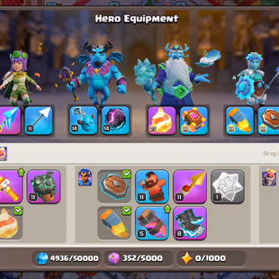 TH 17 ! 4 Scenery ( 2 Legendary ) ! 3 Hero Max ! 17 Hero Skins ! 9k Gems ! 13 Epics ( 3 Epic Max ) ! Builder Base Maxed  - Image 6