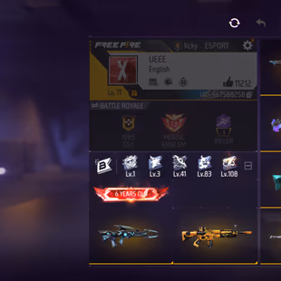 X302|Lvl 71|6 YEARS OLD|313 COSTUME(24 MYTHIC)|53 VEHICLE|261 WEAPON(1 EVO+34 MYTHIC)|BOOOYAH UMP LVL 4|CYBER CR7 AUG - Image 3