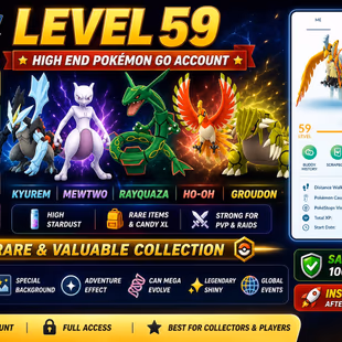 🎯HIGH  END ACCT) LEVEL 59 2020 | KYUREM  MEWTWO  RAYQUAZA RARE 🐉| 120 LEGENDARY | RARE COLLECTOR ACCT / INSTAN DLVR  - Image 1