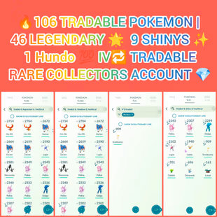 🎯LVL 34 | 46 LEGENDARY  | 9 SHINY  | 106 TRADEABLE 🔁 | 1 HUNDO  | 1 LUGIA/ RARE COLLECTION ACCT | INSTANT - Image 3