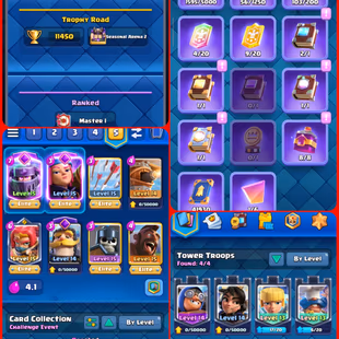 ✅Trophy 11.45K ✅ 17 Evolutions | 10 Elites | 54 Max Cards | 96 Rare Emotes | 12 Tower Skins | Worlds Rarest CR Account - Image 2