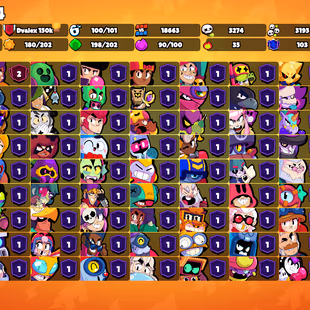 108K Trophies LVL149 | 101/101 Brawlers | 93 Max Brawlers - 90 Hypercharges | 420 Skins |1291 Pins |536 Icons |241 Spray - Image 1