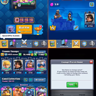 [ Stacked ] Level 64 + Kt 15  | 10000 Trophies | 100 Max Cards | 29 Elite | 21 Evos | 143 Banners & 148 Frames | 196 Emo - Image 1