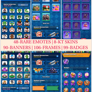 COMBO OFFERS 💎 87 MAX CARDS 💎 RAREST 48 EMOTES | ARENA 24 | KT 15 | XP 59 | 9861 TROPHIES | 11 EVOS | 13 ELITE CARDS - Image 4