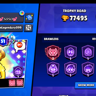 77K Trophies🏆 | Legend 1 | 89 Brawler | 25 Maxed🌟 | 47 Hayper | 300 Skins | The More... - Image 2