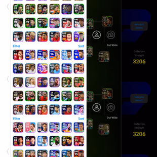 3206  Team I Koller 104 I Suarez 107 I Doue 104 I Messi 105 I Batistuta 105 I Beckham 101 I Vini JR 102 I Torres 102 I - Image 3