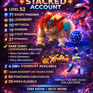 🎯NW STOCK-- RARE COSTUME PIKACHU (👹) LVL 52 ACCT | 71 SHINY 55 LEGENDARY () RARE SHINY ) MYTHICAL () 4.5M DUST() CHEAP - Image 1