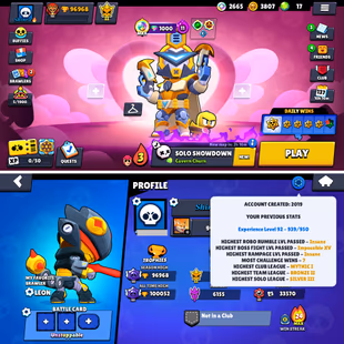 96K Trophies LVL92 | 98/99 Brawlers | 34 Max Brawlers - 27 Hypercharge | 315 Skins | 737 Pins | 337 Icons | 207 Sprays  - Image 3