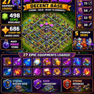 🎯BEST TH15 ACCOUNT  27 EQUIPMENTS LOADED 🐓| ALMOST MAX HEROES | FAST DELIVERY - Image 1