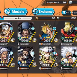 [4121][IOS+ANDROID] 6 EX - Light Luffy + Kuzan + Blue Kaido + Whitebeard + Akainu + Luffy Def , good Medal , support 145 - Image 1