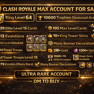 🎯RARE EMOTES 9 YEAR OLD 👹| ARENA 24 KT 15 |   10.6K TROPHIES | 105 MAX CARDS 39-ELITE | 179 EMOTES MANY MORE - Image 1