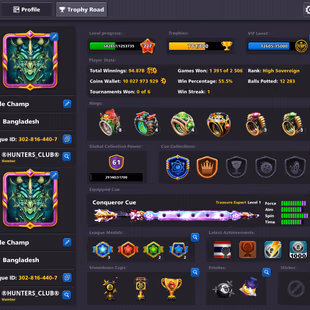 10 BILLION COINS ACCOUNT | Level 227 | 20 Legendary Cues | 4 Special Cues MAX | Miniclip Unlimited Password Changeable - Image 2