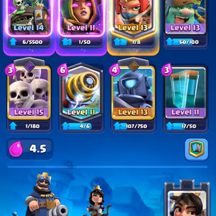 👑LVL- 44🔥3 MAX CARD - 1 ELITES | 6- EVO CARDS | 8105- TROPHIES | KT-14 | ARENA-21 | 121 CARDS | 3-KT SKINS | 27 EMOTE  - Image 2
