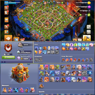2014 to 25 all Xmax tree -- 13 Epic Equipment (3Max)-- Th16 Near Max -- 4 Hero maxed -- Max wall and troops -- Xp 224 -- - Image 2
