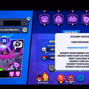 25 TITLES | 302 SKINS | 55.200 TROPHY | 100 BRAWLERS | 31 HYPERCHARGED | 43 MAXED BRAWLERS | 22 PRESTIGE | 7 BUFFIES - Image 7