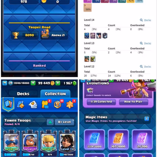 STACKED | XP-44 | Free Th13 | 1.9k+ Gems | 99k+ GOLD | |  HTrophies: 8090 | 118/121 Cards | 29 RARE  EMOTES | ARENA 21 | - Image 2
