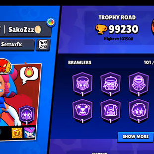 92 TOTAL PRESTIGE | 100K TROPHY-380X SKINS | 101/101 BRAWLER | 44X HYPER | 51X MAX | 80X LEVEL-10 | HIGH.T.-102K TROPHY  - Image 3