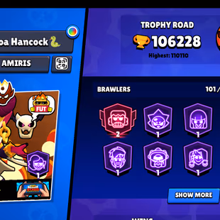 3X MASTER/L.B PRESTIGE-4 | 106.3K TROPHY- 450X SKINS | 3v3 WINS | 101/101 BRAWLER | 92X MAX | 90X HYPER | 34X BUFFIES  - Image 3