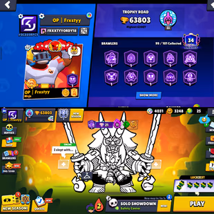 Premium [] Trophy 63.8K [] Brawler 58 Max [] Hypercharge 53 [] Total 99 Brawler [] Skins 348 [] Old Profile icones  - Image 3