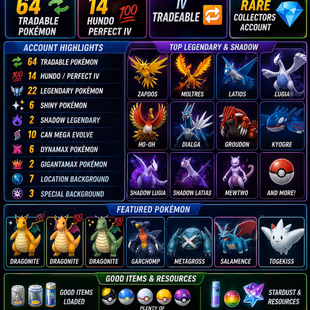 🎯LVL 30 PG ACCT / 64 TRADABLE PG )🐓 14 Hundo IV)  HO-OH LUGIA) 22 LEGENDARY RARE COLLECTORS INSTANT  - Image 1