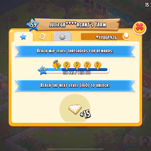 🔥LEVEL 159 💎 DIAMONDS 856 [] BARN 10050 [] SILO 3450 [] VOUCHERS 5875 [] COINS 15.3 M [] MAINLAND UNLOCKED - Image 1