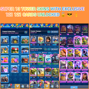 🎯ARENA-27 KT-15 LV 60 👹SUPER 13 KT SKINS | EMPEROR KING BALLOON EMOTE | ALMOST MAXED CARDS 11K TROPHIES INSTANT DLVR  - Image 5