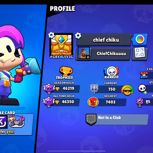 TROPHIES 46219 [] BRAWLERS 73 [] MAX BR 21 [] HYPER 14 [] SKINS 128 - Image 1